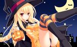  77 black_panties blonde_hair boots breasts cameltoe cloak halloween hat jack-o'-lantern koshimizu_rin large_breasts long_hair mikagami_mamizu orange_eyes panties pumpkin solo striped striped_legwear thighhighs underwear very_long_hair wallpaper witch_hat 