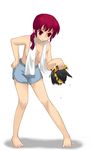  barefoot braid feet genderswap genderswap_(mtf) hibiki_ryouga p-chan pig ranma-chan ranma_1/2 red_eyes red_hair saotome_ranma shie_(jackmarumaru) shorts single_braid topless towel wet wet_hair 