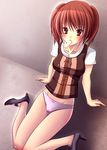  clannad cross-laced_clothes food food_in_mouth high_heels kanako_(clannad) mouth_hold panties pink_panties popsicle shin_(applique) shoes solo tomoyo_after underwear 