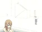  aqua_eyes bad_id bad_pixiv_id bath bathroom bathtub brown_hair mirror nude original saiko_dagashi sink sitting solo stairs toilet water white white_background 