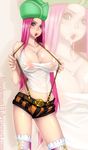  bad_source banned_artist bluedemon13 cherry food fruit jewelry_bonney midriff one_piece pink_hair self_upload solo suspenders 