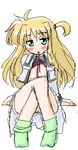  arisa_bannings blonde_hair blush cotonpot flat_chest green_eyes long_hair lowres lyrical_nanoha mahou_shoujo_lyrical_nanoha nipples socks solo 