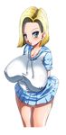  1girl android android_18 basara blonde_hair blue_eyes blush breasts curvy dragon_ball dragonball dragonball_z earring earrings female highres huge_breasts jewelry large_breasts milf plump solo 