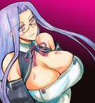  bare_shoulders blush breasts cleavage detached_sleeves dream_c_club dream_c_club_(series) fate/stay_night fate_(series) glasses huge_breasts kikuta long_hair purple_eyes purple_hair rider solo traditional_media very_long_hair waitress 