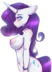  2019 anthro areola blue_eyes bracelet breasts cheezayballz colored_sketch cutie_mark equid equine female friendship_is_magic hair half-length_portrait hi_res horn jewelry looking_at_viewer mammal my_little_pony navel nipples portrait purple_hair rarity_(mlp) side_view simple_background solo unicorn 