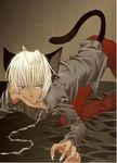  animal_ears artist_request bed bent_over blonde_hair boy cat cat_ears cat_tail catboy chains character_request collar copyright_request leash male male_focus open_clothes open_shirt shirt source_request tail 