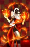  2019 akila_(character) anthro clothed clothing digital_media_(artwork) female fire fur grumpy_griffin_creations_(artist) hair hi_res looking_at_viewer magic open_mouth simple_background smile solo standing 