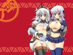  2girls bb blush breasts capcom character_request cleavage kirin_(armor) large_breasts monster_hunter monster_hunter_frontier multiple_girls panties underwear 