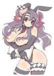  akatsuki_francesca black_hair blush_stickers breasts bunny_tail cleavage demon_girl elbow_gloves frills gloves hair_censor hair_over_breasts horns huge_breasts leotard long_hair mature mel/a original pointy_ears race_queen red_eyes solo succubus tail thighhighs thighs topless twintails 