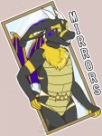  2019 anthro badge digital_media_(artwork) dragon fluffy fur grumpy_griffin_creations_(artist) hi_res horn looking_at_viewer male mirror nude scale scalie simple_background smile solo standing text tuft wings 