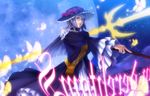  blue_eyes bug butterfly choker dress error flower gate_of_babylon hat hime_cut insect long_hair moon mutsuki_(moonknives) purple_hair smothered_mate solo umineko_no_naku_koro_ni virgilia weapon 