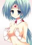 akane_souichi bad_id bad_pixiv_id blue_eyes blue_hair breast_hold breasts gloves haou_taikei_ryuu_knight large_breasts paffy_pafuricia ponytail solo topless 