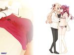  bed blonde_hair blush bow bow_bra bow_panties bra couple hands legs matsubara_yuuna multiple_girls oda_nanami panties panties_under_pantyhose pantyhose peko pink_bra pink_panties sono_hanabira_ni_kuchizuke_wo thighband_pantyhose thighhighs underwear undressing yuri 