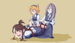  2girls 3girls barefoot bdsm between_toes blonde_hair blue_eyes bondage bound brown_hair feet foot_tickling hand_behind_back hands_on_feet kagari_atsuko little_witch_academia lotte_jansson multiple_girls red_eyes rope soles sucy_manbavaran tickling toes 