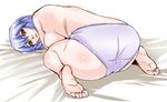  ass ayanami_rei barefoot blue_hair breasts feet large_breasts looking_back maruyama neon_genesis_evangelion panties red_eyes short_hair sideboob soles solo toes topless underwear underwear_only 