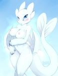  2019 anthro blue_eyes breasts claws dragon dreamworks female how_to_train_your_dragon light_fury looking_at_viewer nipples nubless nude pussy skwidbone 