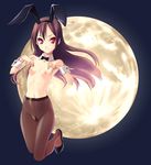  animal_ears armpits bow bowtie brown_hair bunny_ears flat_chest full_moon highres long_hair moon nipples norizou_type-r original pantyhose red_eyes solo topless wrist_cuffs 