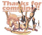 animal_ears blade blade_(galaxist) boots cat_ears elbow_gloves gloves holding holding_sword holding_weapon looking_at_viewer orange_(color) orange_eyes orange_hair original short_hair solo sword tail tail_hold thigh_boots thighhighs too_many weapon 