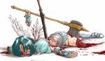  .hack//sign 1girl axe bad_end blood feathers guro solo subaru_(.hack//) sword weapon wings 