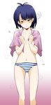  highres kawamura_tsukasa original panties short_hair solo striped striped_panties topless underwear 