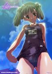  io_takuya one-piece_swimsuit original school_swimsuit short_twintails solo swimsuit twintails wet 