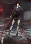  1girl blood corrupt evil ga-rei ga-rei_zero highres isayama_yomi katana ponytail school_uniform solo_focus sword weapon 