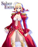  blue_eyes breasts cleavage epaulettes fate/extra fate_(series) highres ichimedoo large_breasts nero_claudius_(fate) nero_claudius_(fate)_(all) see-through solo 