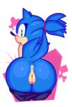  &lt;3 &lt;3_eyes alpha_channel anthro anus bent_over butt clothed clothing crossgender eulipotyphlan female green_eyes hairband hedgehog looking_at_viewer looking_back mammal open_mouth pants_down partially_clothed ponytail presenting presenting_hindquarters pussy rear_view simple_background sonic_(series) sonic_the_hedgehog sweat thanu tied_quills transparent_background 
