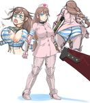 armor ass bike_shorts blue_eyes bra braid breasts brown_hair heart jt_dong-agyoku large_breasts lingerie long_hair nurse open_mouth sketch soulcalibur striped striped_bike_shorts striped_bra sword tearing_clothes torn_clothes underwear upskirt weapon 
