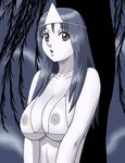  bad_id bad_pixiv_id bikini breast_squeeze breasts brown_eyes cleavage copyright_request dark_nipples ghost grey_hair large_breasts long_hair nipples open_mouth pale_skin see-through shun_(artist) solo swimsuit tree triangular_headpiece underboob 