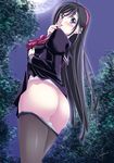  :p ass bad_id bad_pixiv_id black_eyes black_hair finger_to_mouth long_hair looking_back mooning night original panties panty_pull pantyhose pantyhose_pull presenting school_uniform serafuku skirt skirt_lift solo tongue tongue_out tsubame_(minami_haruka) underwear very_long_hair 