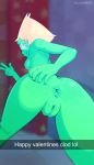  alien anus bluebreed breasts butt cartoon_network female gem_(species) green_skin hair hi_res humanoid looking_back mammal not_furry nude peridot_(steven_universe) presenting pussy smile solo steven_universe 
