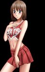  anezaki_mamori bare_shoulders black_background brown_hair cheerleader eyeshield_21 midriff short_hair simple_background skirt solo 