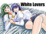  2girls agent_aika ass bed blue_hair blush delmo eating english eyes_closed food girl_on_top green_eyes green_hair hand_on_head ice_cream icecream lips lipstick long_hair lying makeup miniskirt multiple_girls on_back panties pantyshot pillow short_hair skirt skirt_lift smile underwear uniform upskirt white_delmo wrist_grab yuri 