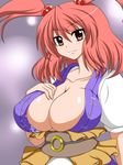  breasts cleavage hair_bobbles hair_ornament huge_breasts onozuka_komachi red_hair solo touhou zefyu 