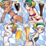  alcohol ass bad_id bad_pixiv_id beer bikini breasts cleavage dark_skin dragon_steak!_(manga) fake_horns frilled_bikini frills german glasses greta_(dragon_steak!) grin hat highres izuna_(dragon_steak!) lipton_(dragon_steak!) medium_breasts multiple_girls nakamura_tetsuya nanase_(dragon_steak!) oktoberfest one-piece_swimsuit one-piece_thong one_eye_closed personification ponytail sideboob smile swimsuit thong_bikini 