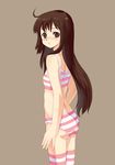  ass bra brown_eyes brown_hair copyright_request flat_chest from_side lingerie long_hair looking_back midriff natori_(natorism) panties pink_bra pink_legwear pink_panties solo standing striped striped_bra striped_legwear striped_panties thighhighs underwear underwear_only 