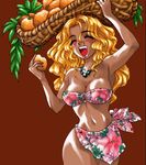  bikini blonde_hair breasts cleavage dark_skin food fruit lowres swimsuit tan tropical 