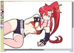  belt bikini_top hair_ornament kazunari long_hair oekaki ponytail red_hair scarf shorts solo tengen_toppa_gurren_lagann thighhighs yellow_eyes yoko_littner 