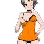  camisole chiisan copyright_request hand_on_hip lace lowres one_eye_closed panties solo underwear 