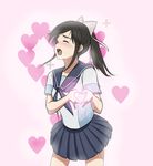  black_hair closed_eyes heart heart_hands l_(elle) love_plus moe_moe_kyun! parody ponytail school_uniform serafuku solo takane_manaka 