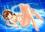  amamiya_haruka barefoot bikini breasts brown_hair feet hajime_(caramel_toone) large_breasts legs long_hair long_legs lying micro_bikini onegai_my_melody pointer ponytail solo swimsuit weathergirl 