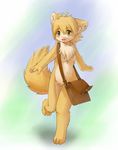  animal_ears bag barefoot blush female fox_ears fox_tail full_body furry gradient gradient_background happy ka_(pixiv341010) kagerofu nude paws running smile solo tail yellow_eyes 