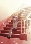  angel_beats! brown_eyes konno_rei long_hair school_uniform sitting sitting_on_stairs solo stairs tenshi_(angel_beats!) white_hair 