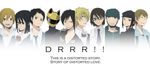  6+boys animal_helmet bad_id bad_pixiv_id black_bodysuit black_hair blonde_hair blue_eyes bodysuit brown_eyes brown_hair celty_sturluson cigarette column_lineup durarara!! english glasses heiwajima_shizuo helmet highres hirasaka_ine kadota_kyouhei karisawa_erika kida_masaomi kishitani_shinra multiple_boys multiple_girls orihara_izaya ryuugamine_mikado sonohara_anri yumasaki_walker 