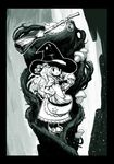  :3 alternate_costume bad_id bad_pixiv_id basket braid broom green hat kirisame_marisa kyuu mini-hakkero monochrome mushroom solo touhou tsuchinoko witch witch_hat |_| 