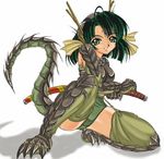  claws green_eyes green_hair katana lizard_girl lizardman monster_girl scales sword tail weapon 