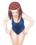  a1 absurdres angry blush breasts brown_hair cleavage code_geass green_eyes highres initial-g kallen_stadtfeld long_hair one-piece_swimsuit pubic_hair single_vertical_stripe swimsuit swimsuits 