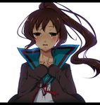  alice-san brown_eyes brown_hair cardigan genderswap genderswap_(mtf) kita_high_school_uniform kyonko long_hair ponytail school_uniform serafuku solo suzumiya_haruhi_no_yuuutsu tears 