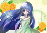  bare_shoulders blue_hair dress flower furude_rika highres higurashi_no_naku_koro_ni red_eyes satoru_aki solo strap_slip sundress 